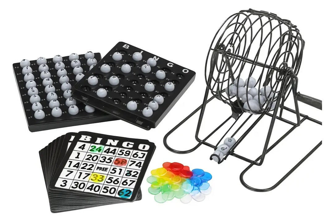 Juego de Bingo Profesional con Tómbola Metálica