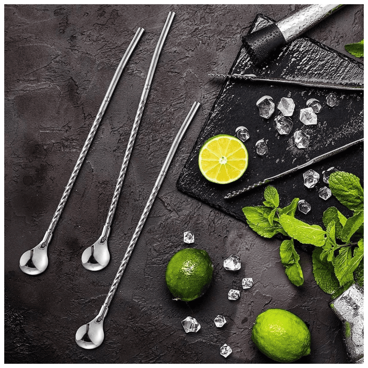 Set 6 Cucharas Largas de Acero Inoxidable